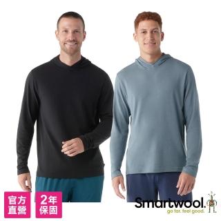 【SmartWool官方直營】Smartwool 男 連帽 長袖T 黑 錫藍(美麗諾羊毛衣 保暖衣 排汗衣 抑菌抗臭 防曬 UPF)