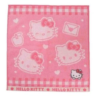 【小禮堂】Sanrio 三麗鷗 Hello Kitty 棉質短毛巾 34x35cm - 大臉表情款(平輸品)