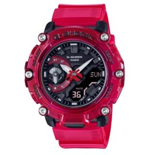 【CASIO 卡西歐】G-SHOCK 炫彩音浪 搶眼紅 半透明 碳核心防護構造 雙顯系列 GA-2200SKL-4A 47.1mm