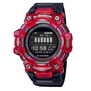 【CASIO 卡西歐】G-SHOCK 炫彩音浪 藍芽 搶眼紅 半透明 碳核心防護構造 雙顯系列 GBD-100SM-4A1 49.3mm