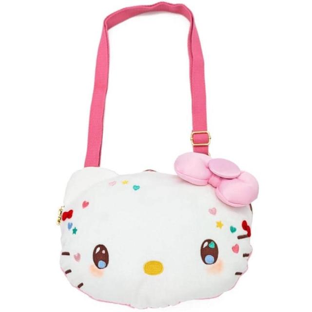 【小禮堂】Sanrio 三麗鷗 Hello Kitty 大臉造型玩偶斜背包 - 50週年The Future in Our Eyes(平輸品)