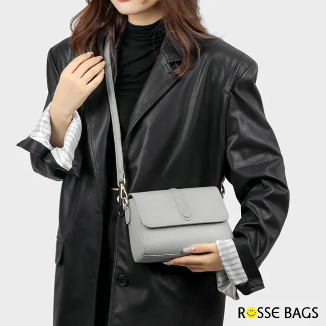 【Rosse Bags】典雅質感皮面小方包 肩背包 斜背包(淺灰色 / 卡其色 / 黑色)