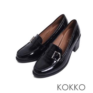 【KOKKO】優雅復古微寬楦粗跟樂福鞋(黑色)