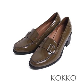 【KOKKO】優雅復古微寬楦粗跟樂福鞋(駝綠色)