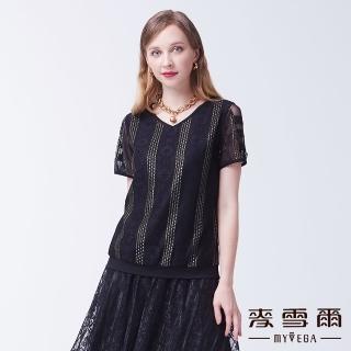 【MYVEGA 麥雪爾】典雅蕾絲金蔥線上衣-黑