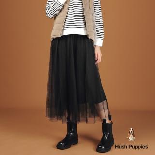 【Hush Puppies】女裝 長裙 多層次腰鬆緊百摺長紗裙(黑色 / 44223103)