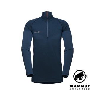 【Mammut 長毛象官方直營】Trift Half Zip LS 羊毛混紡立領半拉鍊長袖排汗衣 海洋藍 男款 #1016-01050