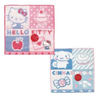 【小禮堂】母親節禮物 Sanrio 三麗鷗 棉質小方巾 25x25cm - 四格款 Kitty 大耳狗(平輸品)