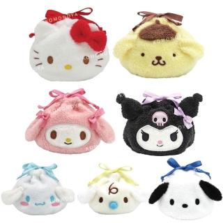 【小禮堂】Sanrio 三麗鷗 絨毛造型束口袋 - 大臉款 Kitty 美樂蒂 酷洛米 布丁狗(平輸品)