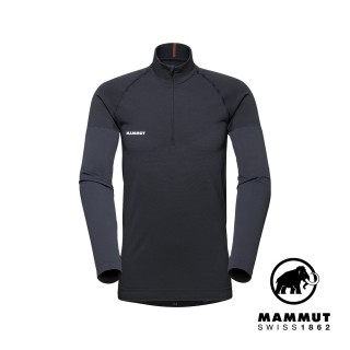 【Mammut 長毛象官方直營】Trift Half Zip LS 羊毛混紡立領半拉鍊長袖排汗衣 黑色 男款 #1016-01050