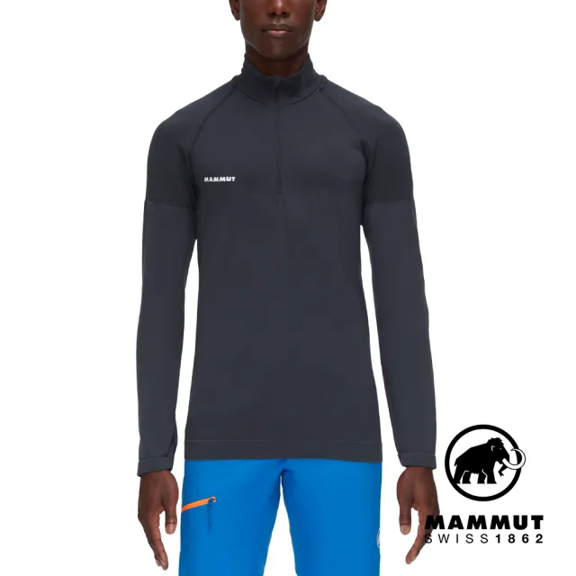 【Mammut 長毛象】Trift Half Zip Longsleeve 羊毛混紡立領半拉鍊長袖排汗衣 黑色 男款 #1016-01050