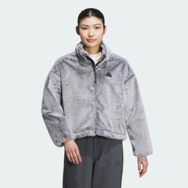 【adidas 愛迪達】外套 女款 立領外套 毛毛外套 運動 WARM JKT 灰 JJ1081