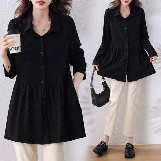 【麗質達人】3002黑色長袖長版上衣-LY(L-5XL)