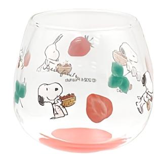 【小禮堂】Snoopy 史努比 圓形透明玻璃水杯 290ml - 草莓款(平輸品)