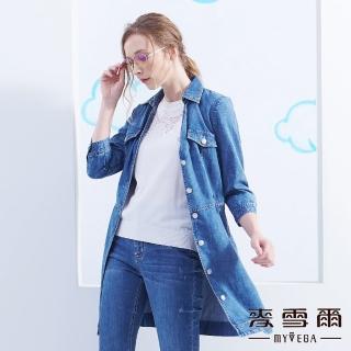 【MYVEGA 麥雪爾】純棉牛仔V領襯衫外套-藍