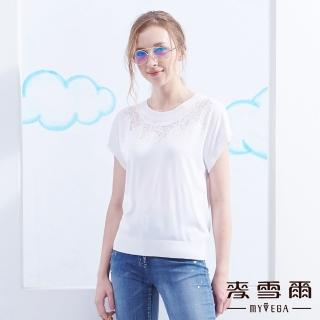 【MYVEGA 麥雪爾】蕾絲水鑽輕薄針織衫-白