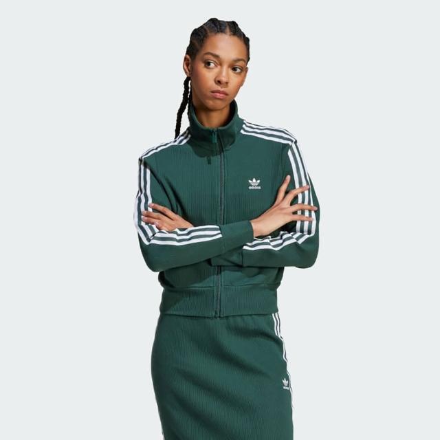 【adidas 愛迪達】外套 女款 運動立領外套 KNITTED TOP OR 綠 IW3162