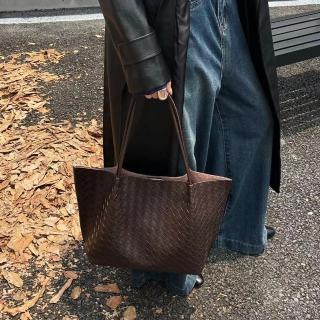 【MoonDy】托特包 編織包 真皮大包 真皮女包 高階感 大容量通勤包 牛皮包包 肩揹包 牛皮編織包 a4包 禮物