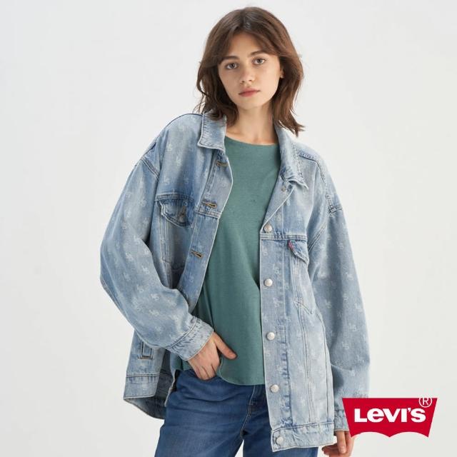 【LEVIS 官方旗艦】女款 寬鬆 TYPE III 牛仔外套 丹寧外套 滿版LOGO 人氣新品 001C4-0001