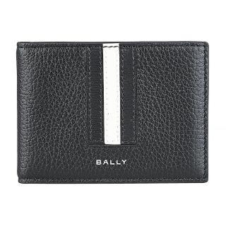 【BALLY】BALLY Ribbon燙銀LOGO小牛皮黑白黑條紋3卡對折卡夾(男款/黑)