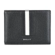【BALLY】BALLY Ribbon燙銀LOGO小牛皮黑白黑條紋3卡對折卡夾(男款/黑)