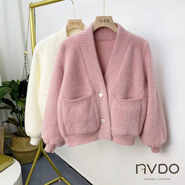【NVDO】現貨 名媛風厚磅細緻水貂絨保暖針織外套(45-70KG可穿/保暖外套/F231/秋冬款)