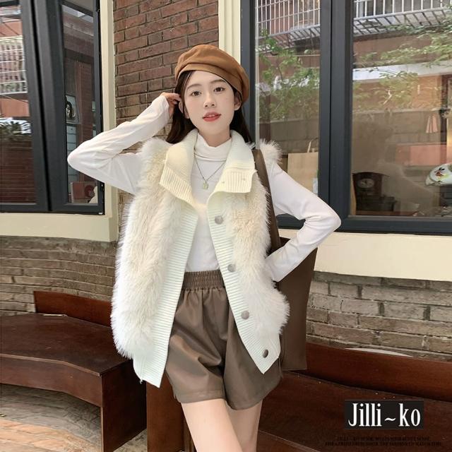 【JILLI-KO】水貂絨氣質軟糯開衫坎肩外套-F(白)