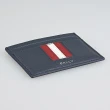 【BALLY】BALLY Ribbon燙銀LOGO小牛皮紅白紅條紋設計4卡開口式卡夾(男款/午夜藍)