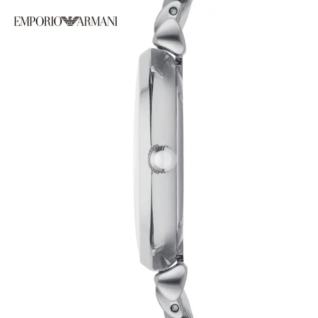 【EMPORIO ARMANI 官方直營】Gianni T-bar 珍珠母貝雅致晶鑽女錶  星空銀交織不鏽鋼鏈帶 手錶 32mm AR1908