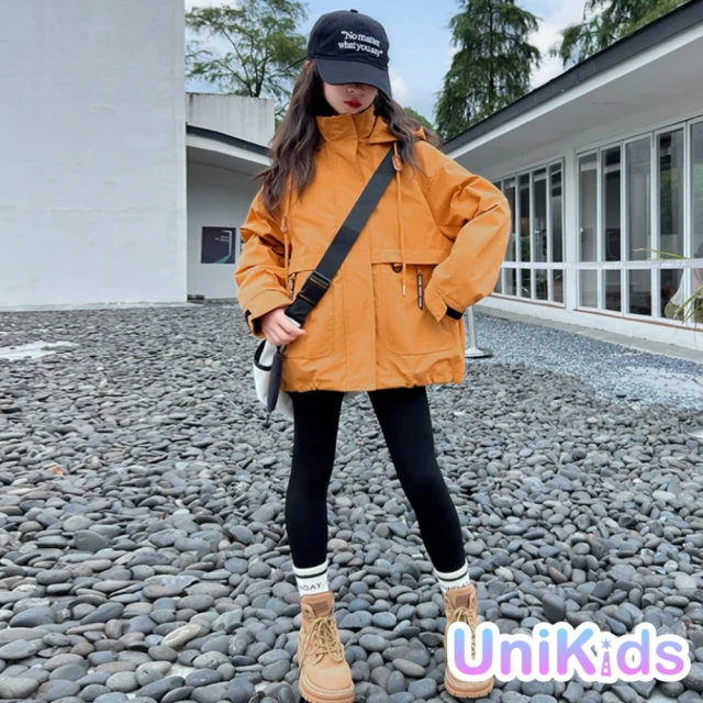 UniKids 中大童裝長袖連帽外套 工裝登山服鋒衣夾克風衣 女大童裝 CVT066(向日葵黃)