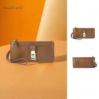 【BAGGLY&CO】真皮轉釦拉鏈手拿長夾 信封扁夾