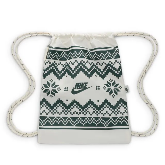 【NIKE 耐吉】後背包 小包 束口袋 運動包 NK HERITGE DRAWSTRNG-FAIR ISLE 白綠 FZ7287-133