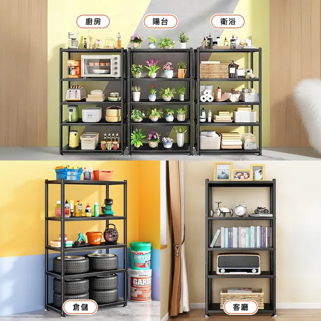 【STYLE 格調】荷重五層碳鋼40*100*164cm鐵力士架置物架-帶輪子送掛鈎(鐵架/收納/櫃子/電器櫃/層架)