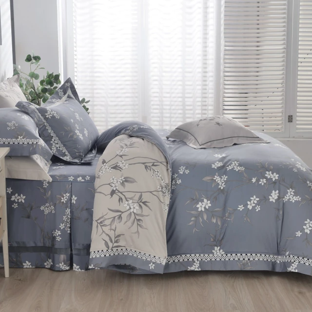 織眠家族織眠家族 60支精梳棉鏤空四件式兩用被床包組 藍語柔情(加大)