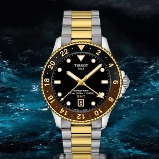 【TISSOT 天梭】Seastar 1000 海星 GMT 雙時區潛水錶(T1208522205100/40mm沙士圈)