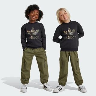 【adidas 愛迪達】大童 男童 女童 長袖上衣 長褲 運動套裝 亞規 CREW SET 黑綠 IZ4597