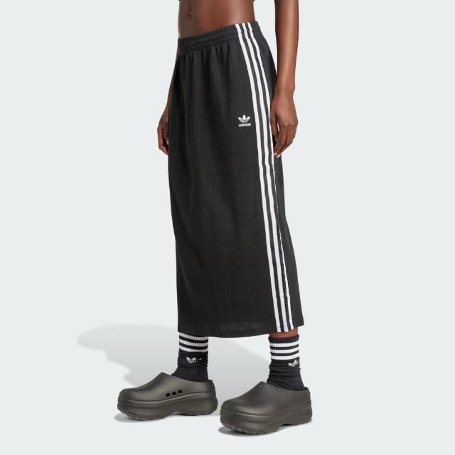 【adidas 愛迪達】長裙 女款 運動裙 三葉草 亞規 KNITTED SKIRT 黑 IY7279