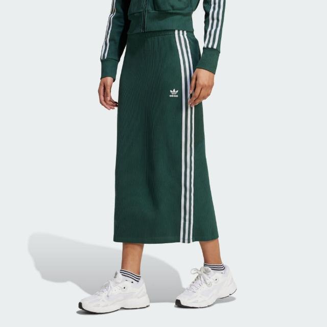 【adidas 愛迪達】長裙 女款 運動裙 三葉草 亞規 KNITTED SKIRT 綠 IW3167