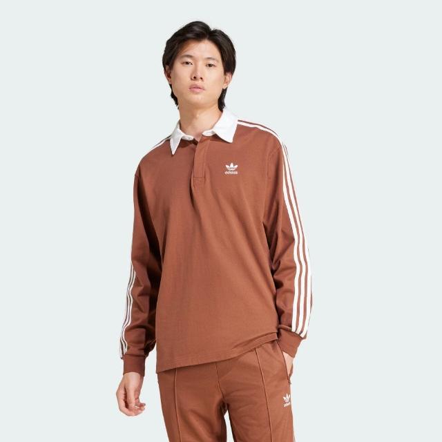 【adidas 愛迪達】長袖上衣 男款 長袖POLO衫 運動 亞規 Rugby polo 咖啡 IZ2469