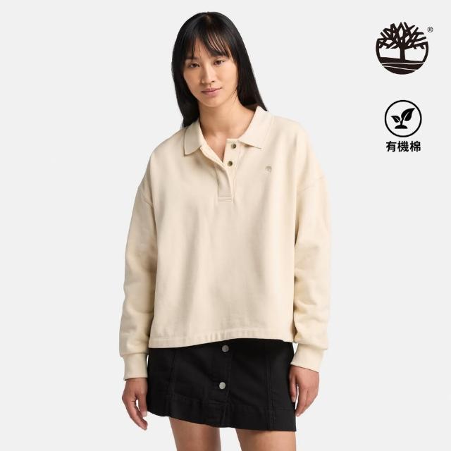 【Timberland 官方旗艦】女款象牙色長袖POLO衫(A5Z6FEFL)