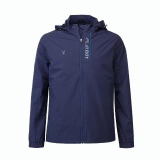 【PLAYBOY GOLF】男款帽子可拆防風透氣防潑水薄外套-深藍(GOLF/高爾夫/AC24211-58)