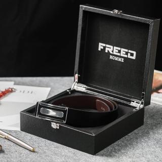 【FREED】方形金屬扣頭商務休閒頭層牛皮自動皮帶(適合多場合穿搭)
