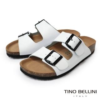 【TINO BELLINI 貝里尼】義大利雙釦拖鞋FSQB001-0(白)