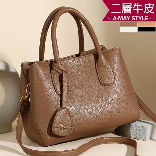 【Amay Style 艾美時尚】真皮女包 手提包 斜揹包 日韓風簡約掛飾牛皮手提肩背戴妃包(4色.預購)