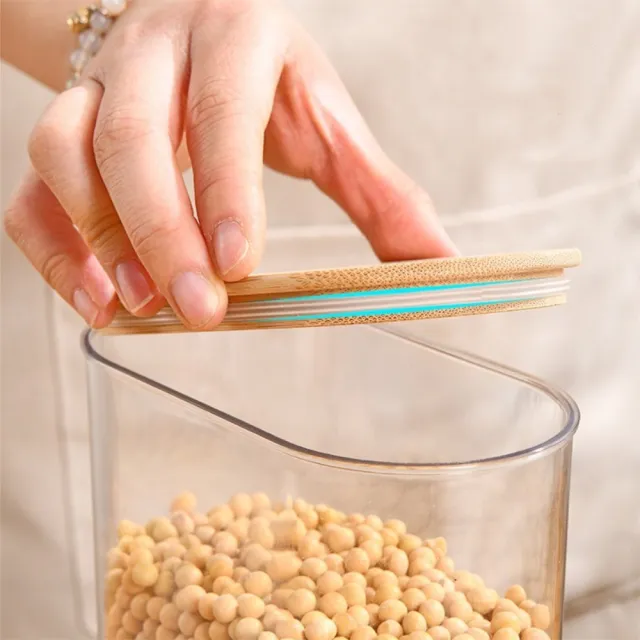 【Dagebeno荷生活】PET食品級可疊加密封罐 竹製上蓋蓋圓潤邊角五殼雜糧儲物保鮮罐(XL號1入組)