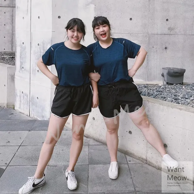 【Want-Meow】100公斤可穿/防曝光拉鍊口袋彈性真理短褲/真理褲/運動褲女運動褲(大碼/大尺碼/加大碼)