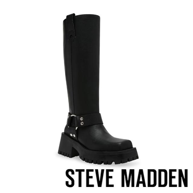 【steve madden】SABOTAGE 圓環繞帶厚底長靴(黑色)