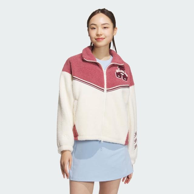 【adidas 愛迪達】外套 女款 運動外套 絨毛外套 三葉草 亞規 VRCT PF JKT W 粉白 JD6370