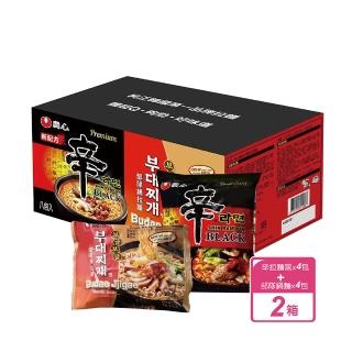 【農心泡麵】2箱組-拉麵組合 部隊鍋麵x8包+辛拉麵黑x8包(8包 X 2箱)