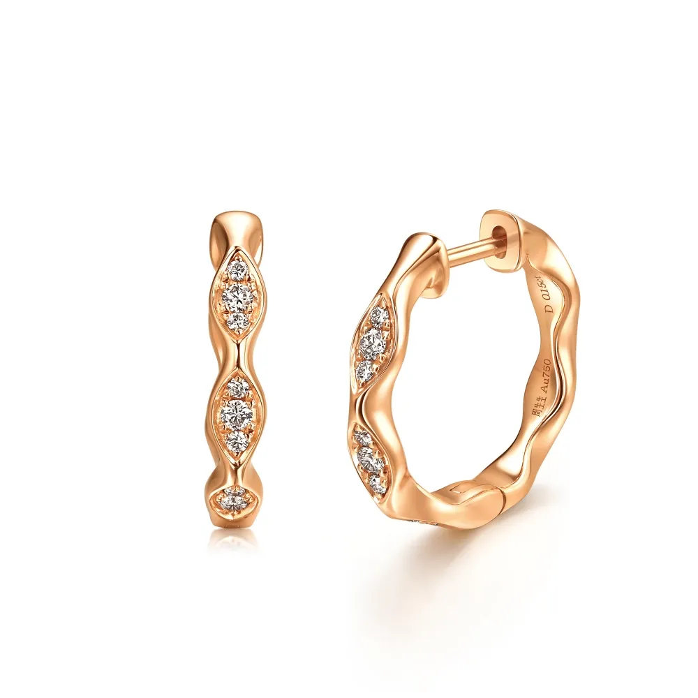 【點睛品】YuYu系列  優雅線條 18K玫瑰金鑽石耳環(一對)